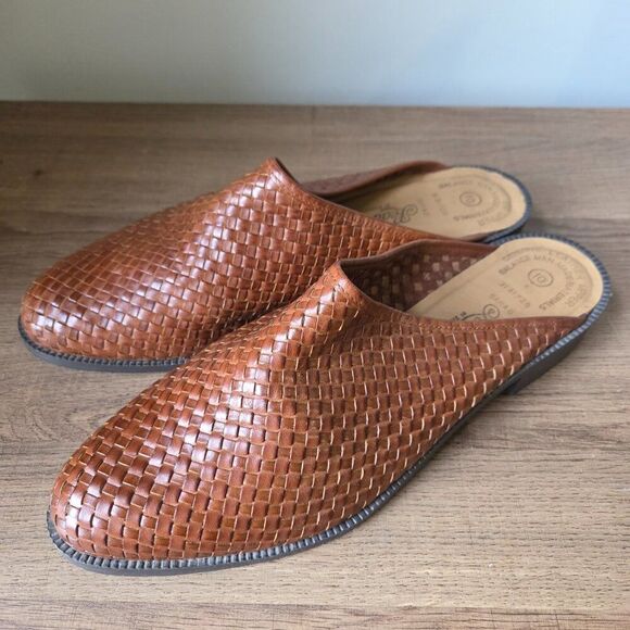 EUC LEATHER CRAFT BY FASHION TRADITION BEAUTIFUL LEATHER WOVEN LOW HEEL MULES 10 - Picture 6 of 15